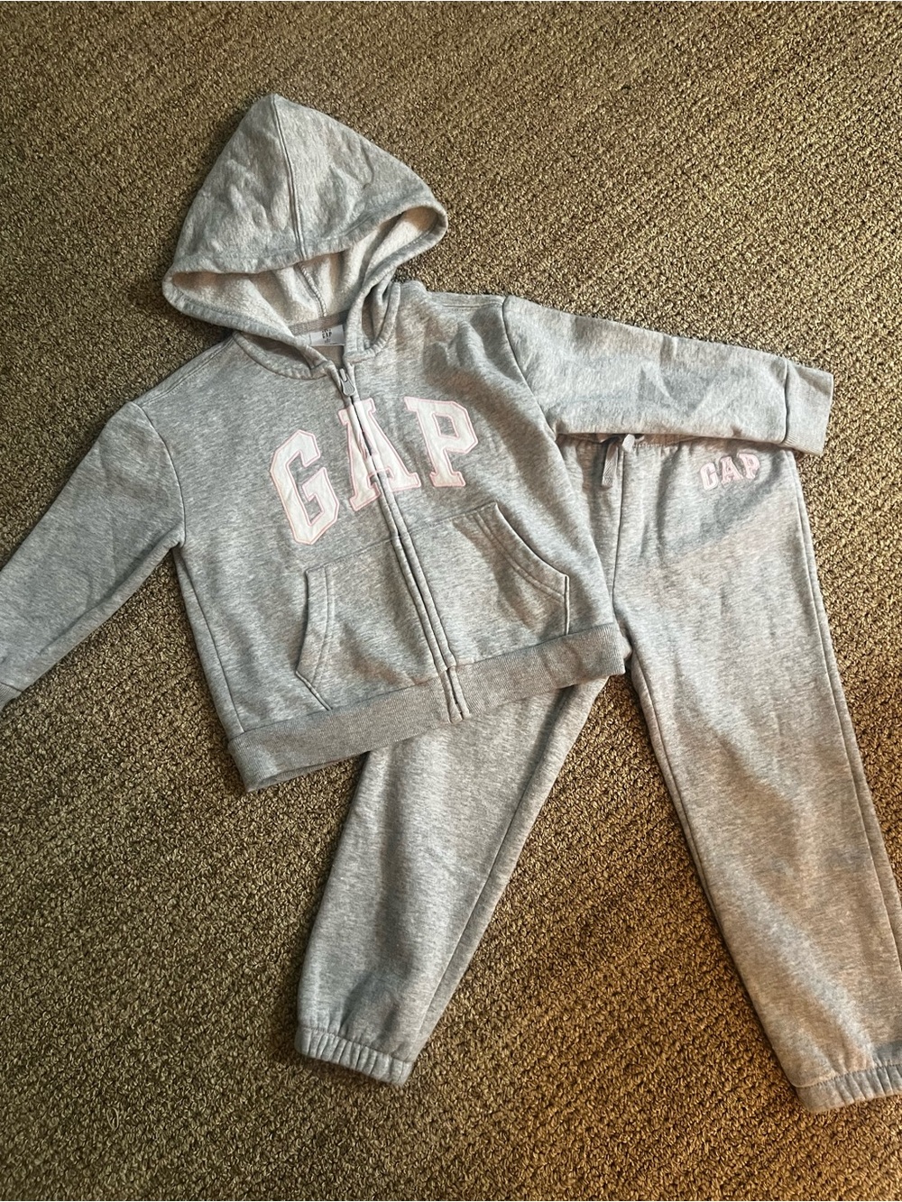 GAP Kids Light Gray Hoodie & Joggers Set with Pink Logo